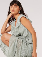 Apricot Green Clouds Ruffle Faux Wrap Dress - Image 4 of 5