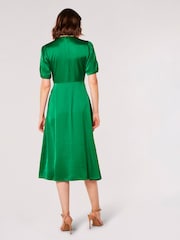 Apricot Green Satin Button Down Midi Dress - Image 2 of 4