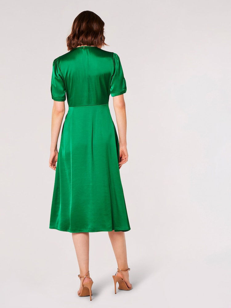 Apricot Green Satin Button Down Midi Dress - Image 2 of 4