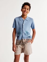 Abercrombie & Fitch Blue Palm Tree Print Resort Shirt - Image 1 of 8