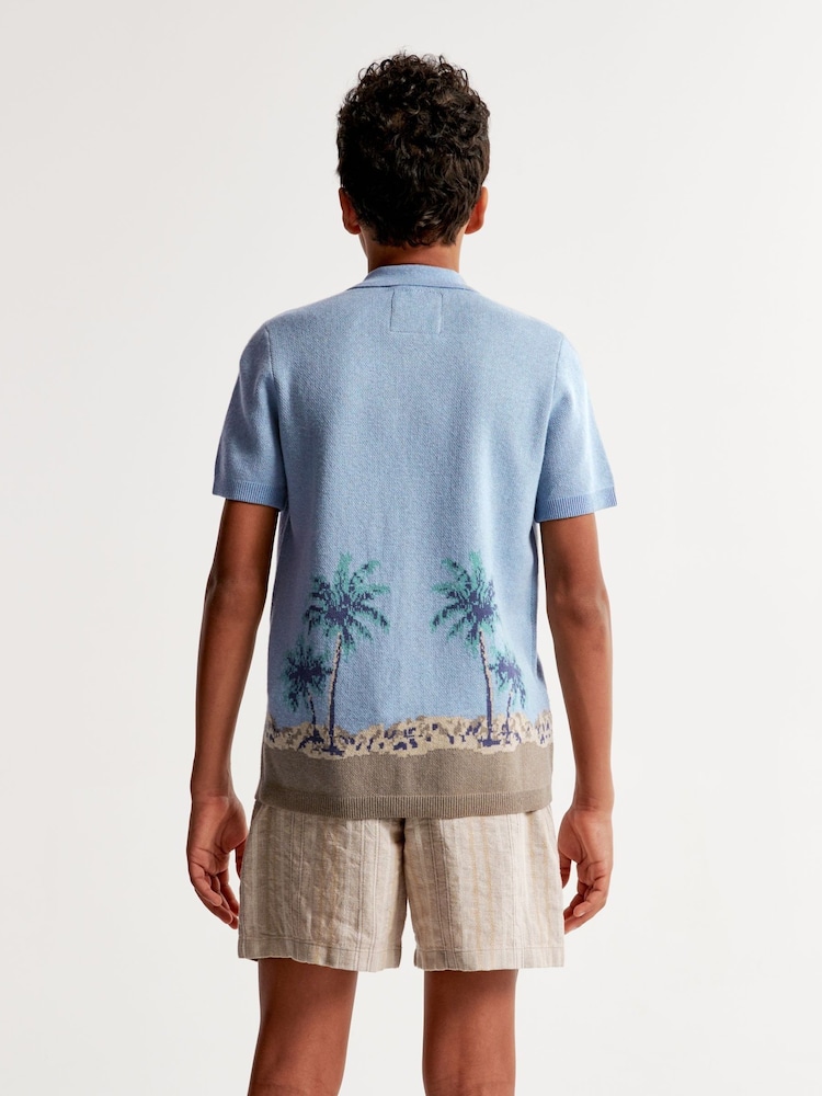 Abercrombie & Fitch Blue Palm Tree Print Resort Shirt - Image 2 of 8 Abercrombie & Fitch Blue Palm Tree Print Resort Shirt - Image 2 of 8