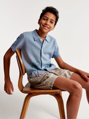 Abercrombie & Fitch Blue Palm Tree Print Resort Shirt - Image 5 of 8