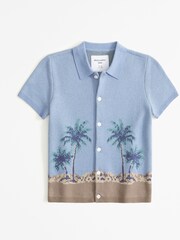 Abercrombie & Fitch Blue Palm Tree Print Resort Shirt - Image 7 of 8