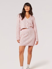 Apricot Pink Textured Check Cropped Cardigan - Image 3 of 5