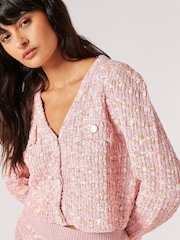 Apricot Pink Textured Check Cropped Cardigan - Image 4 of 5