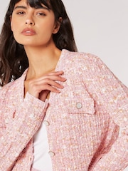 Apricot Pink Textured Check Cropped Cardigan - Image 5 of 5