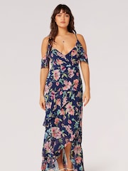 Apricot Blue Watercolour Floral Dress - Image 1 of 4