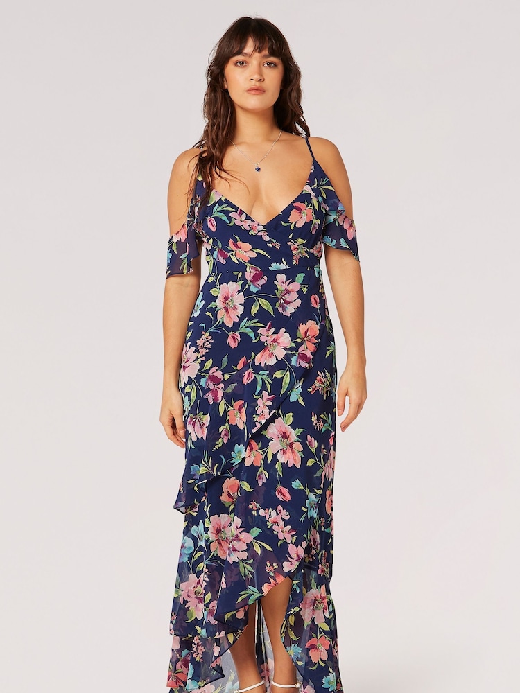 Apricot Blue Watercolour Floral Dress - Image 1 of 4 Apricot Blue Watercolour Floral Dress - Image 1 of 4