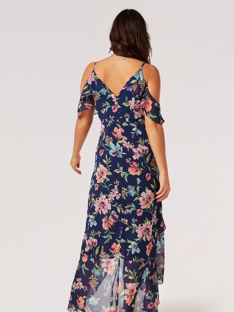 Apricot Blue Watercolour Floral Dress - Image 4 of 4 Apricot Blue Watercolour Floral Dress - Image 4 of 4