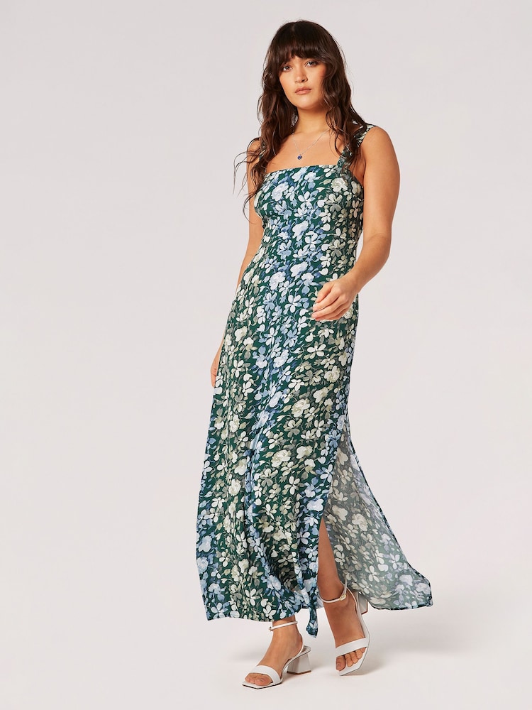 Apricot Green Floral Rose Ombre Camisole Maxi Dress - Image 1 of 4 Apricot Green Floral Rose Ombre Camisole Maxi Dress - Image 1 of 4