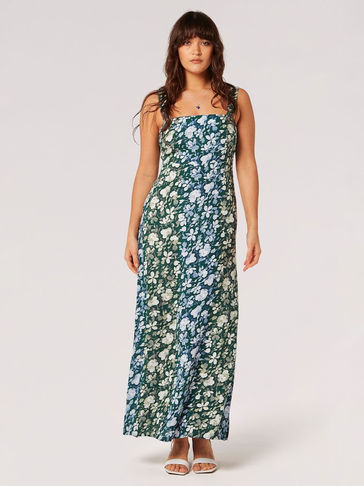 Apricot Green Floral Rose Ombre Camisole Maxi Dress - Image 2 of 4