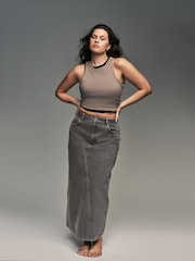 Grey 100% Cotton Hourglass Maxi Denim Skirt - Image 1 of 7