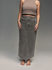 Grey 100% Cotton Hourglass Maxi Denim Skirt - Image 2 of 7
