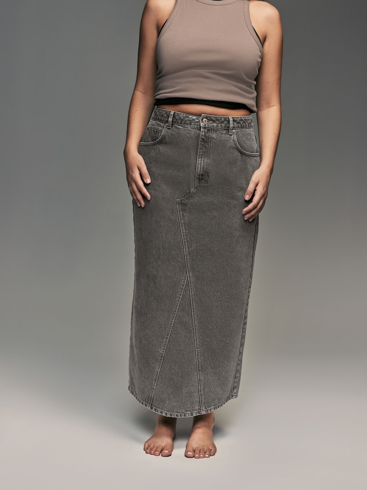 Grey 100% Cotton Hourglass Maxi Denim Skirt - Image 2 of 7
