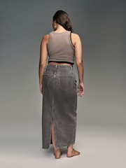 Grey 100% Cotton Hourglass Maxi Denim Skirt - Image 3 of 7