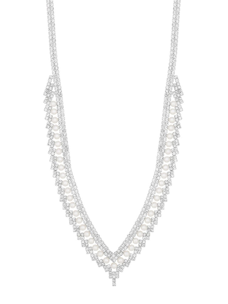 Jon Richard Silver Pearl And Crystal V Necklace - Image 4 of 4