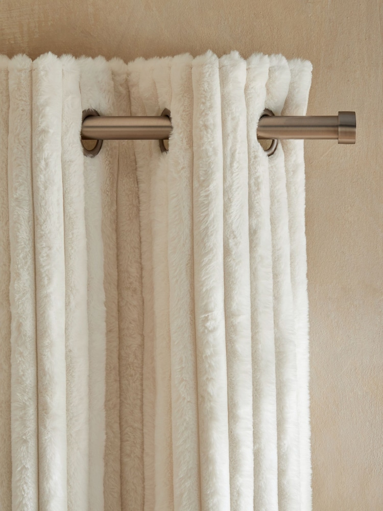 Natural Faux Fur Polar Eyelet Lined Curtains - Image 1 of 4