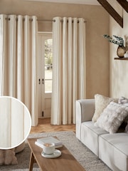 Natural Faux Fur Polar Eyelet Lined Curtains - Image 2 of 4