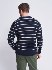 Aubin Navy Purl Striped Crew Neck Jumper - Image 2 of 7