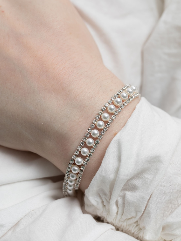 Jon Richard Silver Tone Pearl And Crystal Bracelet - Image 1 of 3 Jon Richard Silver Tone Pearl And Crystal Bracelet - Image 1 of 3