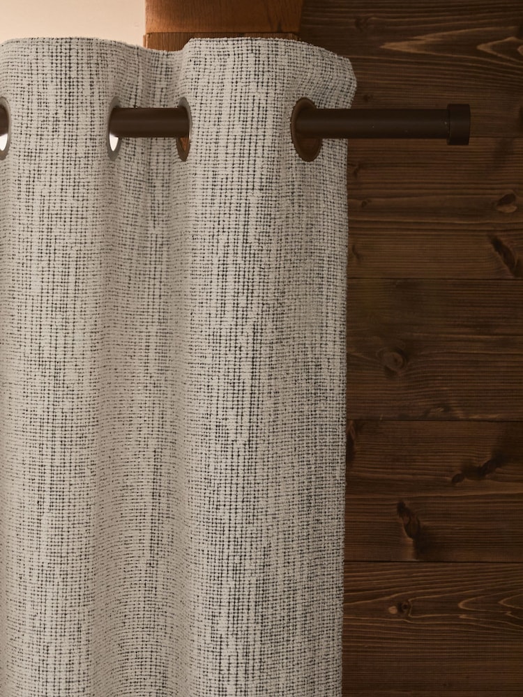 Black/White Cross-Hatch Textured Eyelet Lined Curtains - Image 1 of 5