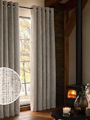 Black/White Cross-Hatch Textured Eyelet Lined Curtains - Image 2 of 5