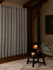 Black/White Cross-Hatch Textured Eyelet Lined Curtains - Image 3 of 5