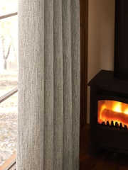 Black/White Cross-Hatch Textured Eyelet Lined Curtains - Image 4 of 5