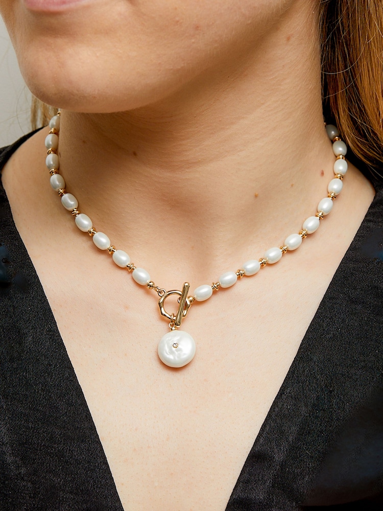 Jon Richard Gold Coin Pearl Necklace - Image 1 of 5 Jon Richard Gold Coin Pearl Necklace - Image 1 of 5