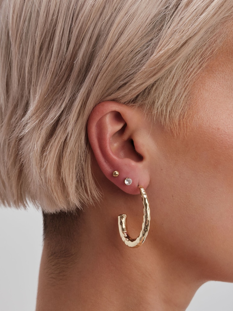 Jon Richard Gold Tone Hammered Stainless Steel Hoop Earrings - Image 3 of 3