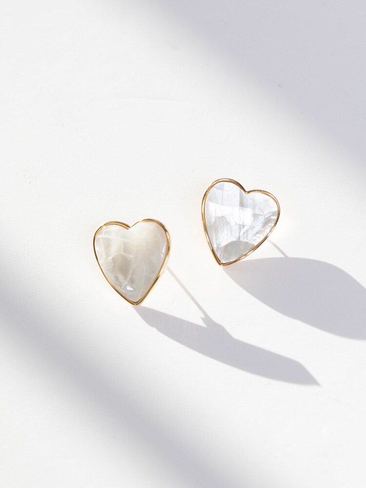 Jon Richard Gold Mother Of Pearl Heart Stud Earrings - Image 1 of 4