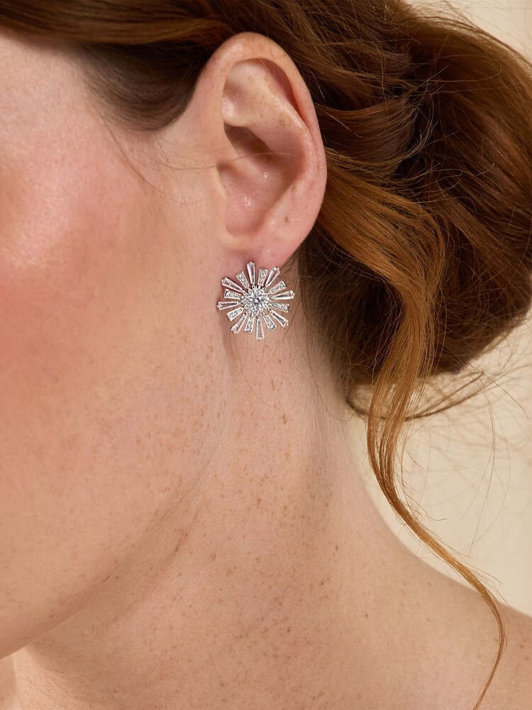 Jon Richard Silver Tone Baguette Starburst Stud Earrings - Image 1 of 4