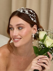 Jon Richard Gold Tone Floral And Freshwater Pearl Linear Earrings - Image 1 of 4