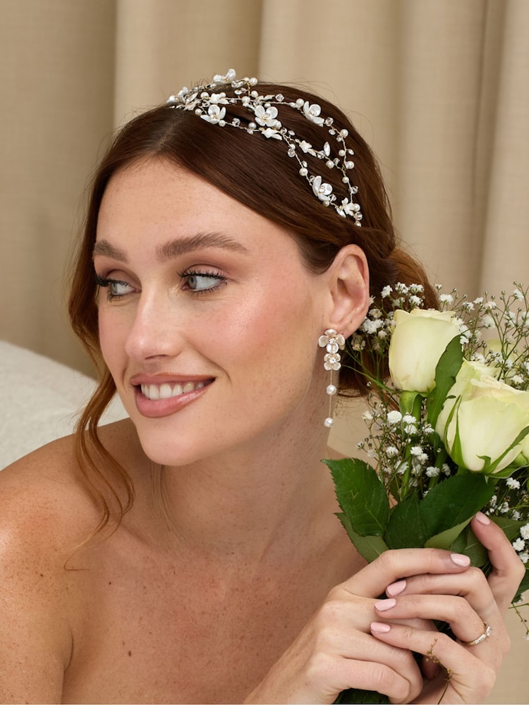 Jon Richard Gold Tone Floral And Freshwater Pearl Linear Earrings - Image 1 of 4