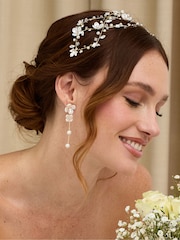 Jon Richard Gold Tone Floral And Freshwater Pearl Linear Earrings - Image 2 of 4
