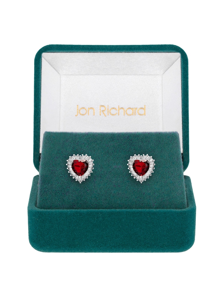 Jon Richard Silver Cubic Zirconia Heart Stud Earrings - Image 2 of 2