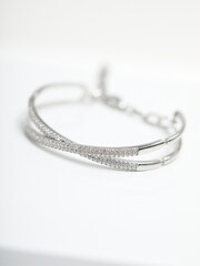 Jon Richard Silver Cross Over Cubic Zirconia Cuff Bracelet - Image 1 of 3
