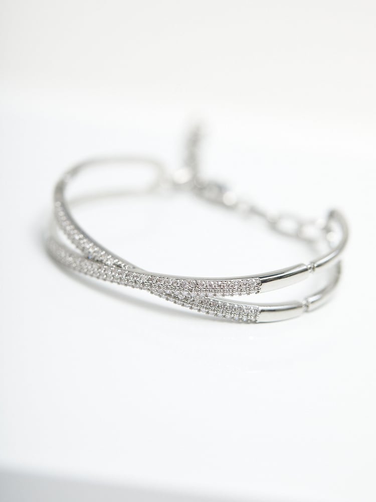 Jon Richard Silver Cross Over Cubic Zirconia Cuff Bracelet - Image 1 of 3