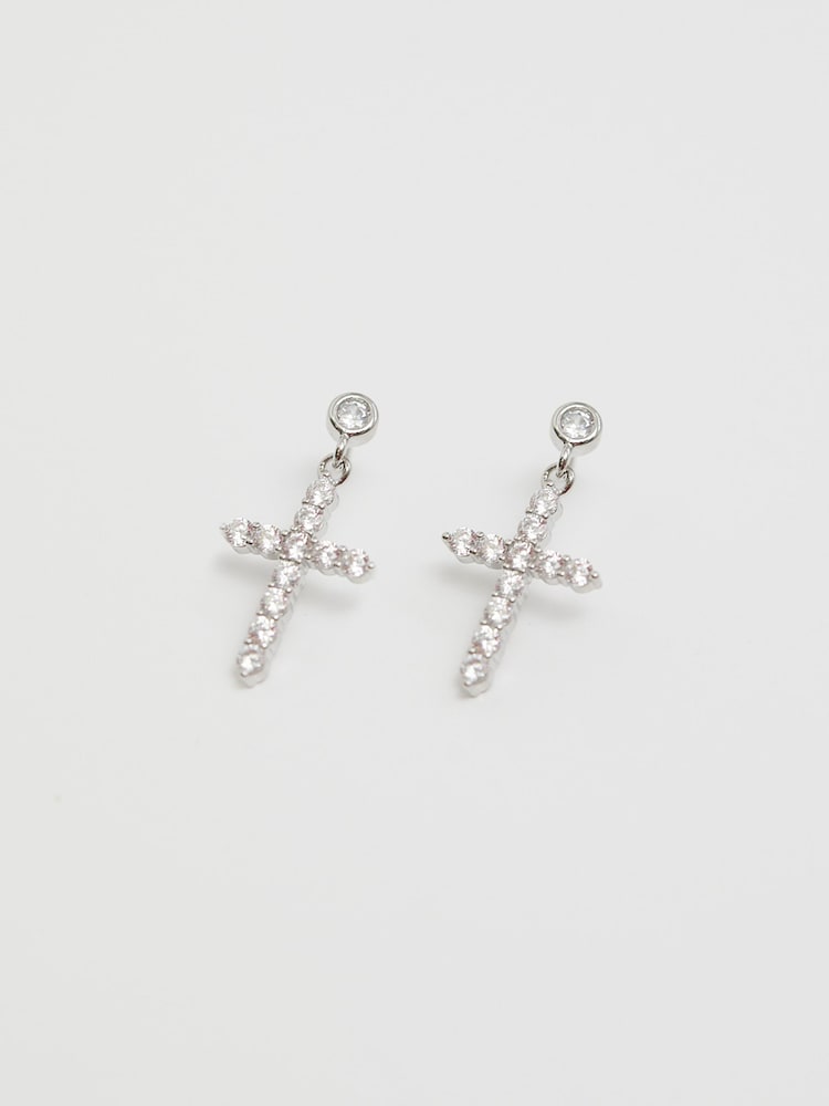 Jon Richard Silver Tone Cubic Zirconia Cross Charm Earrings - Image 2 of 3 Jon Richard Silver Tone Cubic Zirconia Cross Charm Earrings - Image 2 of 3