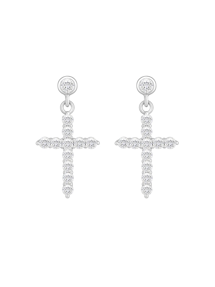 Jon Richard Silver Tone Cubic Zirconia Cross Charm Earrings - Image 3 of 3 Jon Richard Silver Tone Cubic Zirconia Cross Charm Earrings - Image 3 of 3