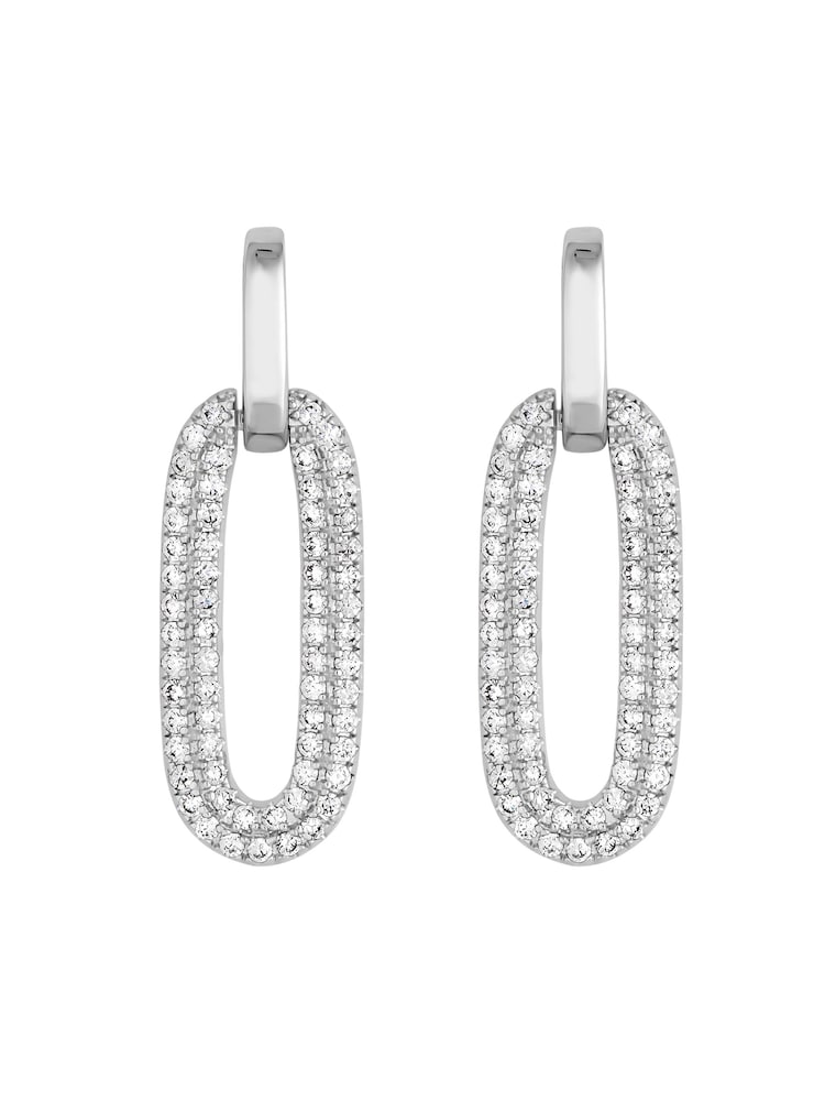 Jon Richard Silver Tone Polished And Pave Link Drop Earrings - Image 1 of 3