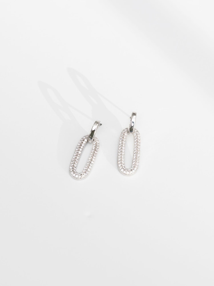 Jon Richard Silver Tone Polished And Pave Link Drop Earrings - Image 2 of 3
