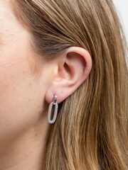 Jon Richard Silver Tone Polished And Pave Link Drop Earrings - Image 3 of 3