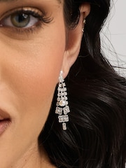 Jon Richard Silver Tone Pearl And Crystal V Drop Earrings - Image 1 of 4