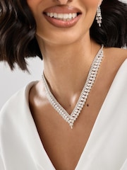 Jon Richard Silver Tone Pearl And Crystal V Drop Earrings - Image 3 of 4