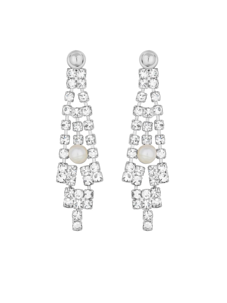 Jon Richard Silver Tone Pearl And Crystal V Drop Earrings - Image 4 of 4