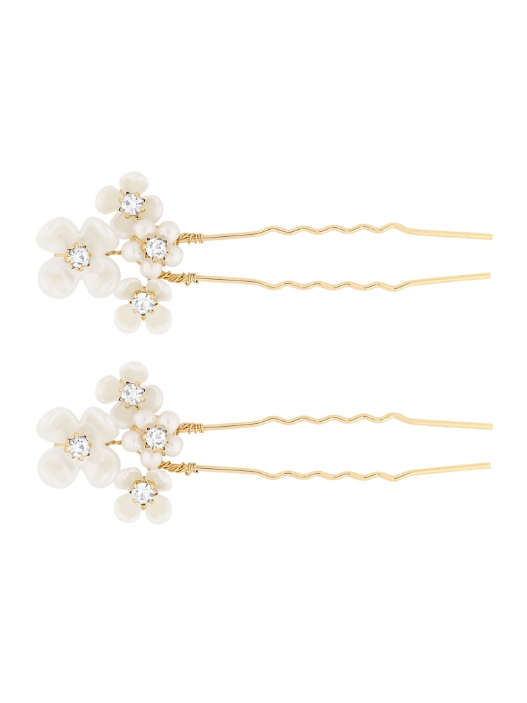 Jon Richard Gold Tone Gift Pouch Floral Hair Pins - Image 2 of 3
