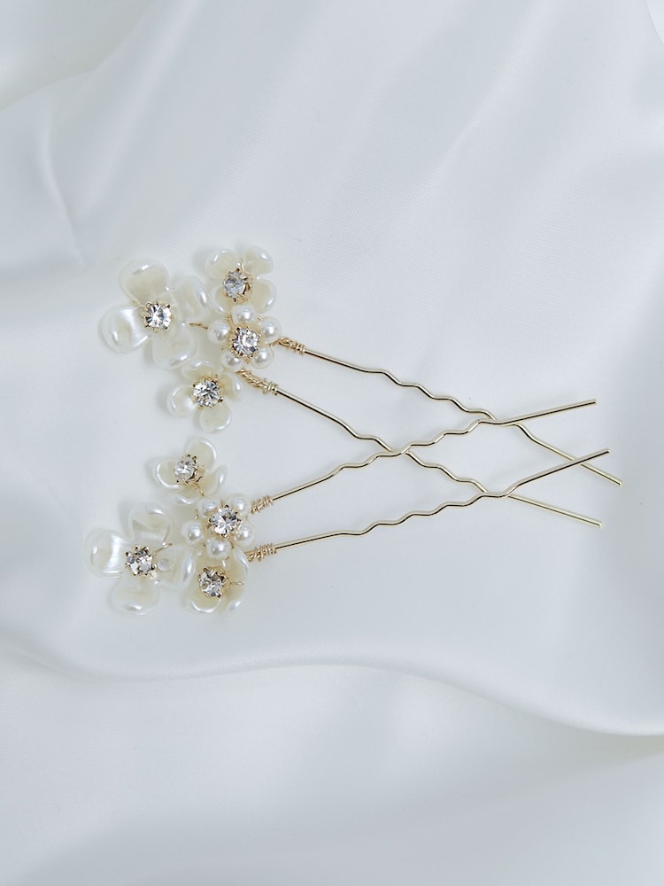 Jon Richard Gold Tone Gift Pouch Floral Hair Pins - Image 3 of 3