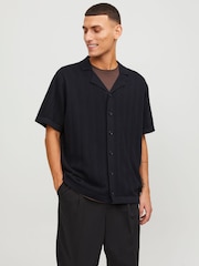 JACK & JONES Black Stuctured Knitted Short Sleeve Button Up Shirt - Image 1 of 6