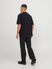 JACK & JONES Black Stuctured Knitted Short Sleeve Button Up Shirt - Image 2 of 6